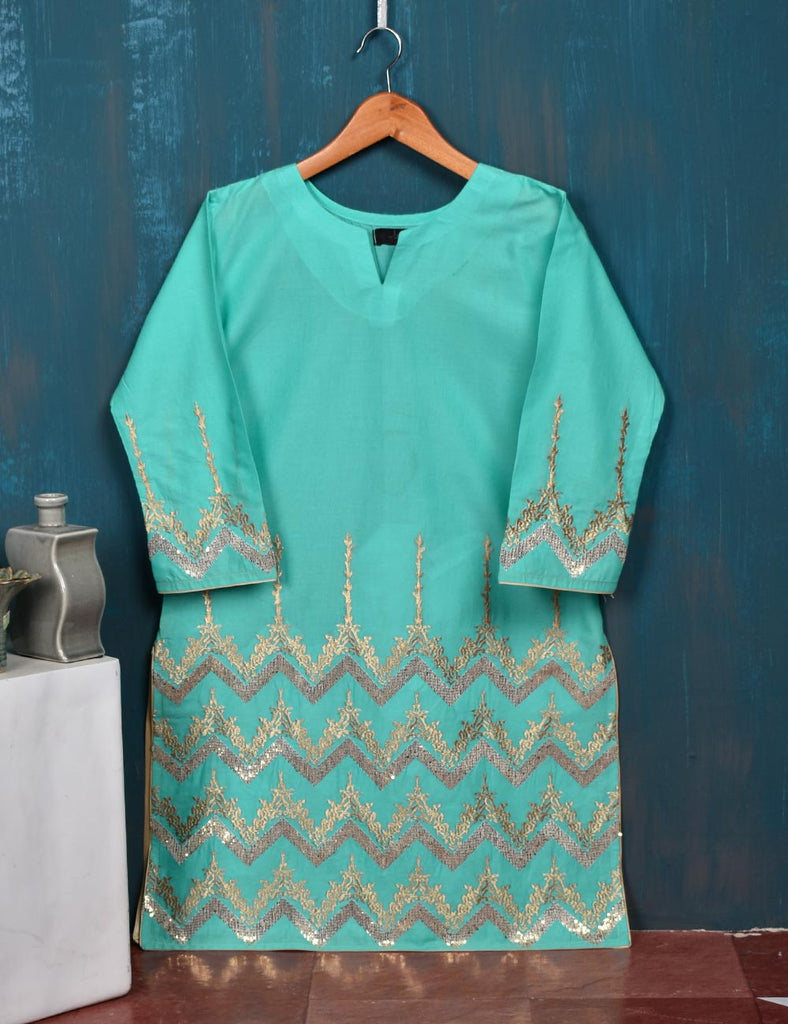 Cotton Embroidered Kurti - Beach waves (T20-027-SkyBlue)