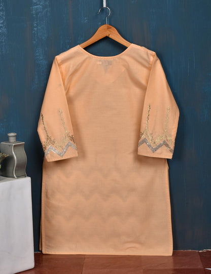 Cotton Embroidered Kurti - Beach waves (T20-028-Peach)