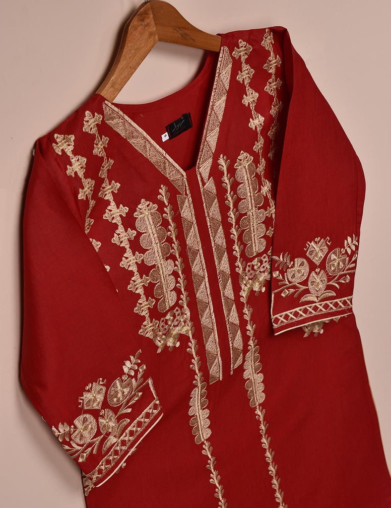 Cotton Embroidered Stitched Kurti - Blithe (T20-059A-Red)