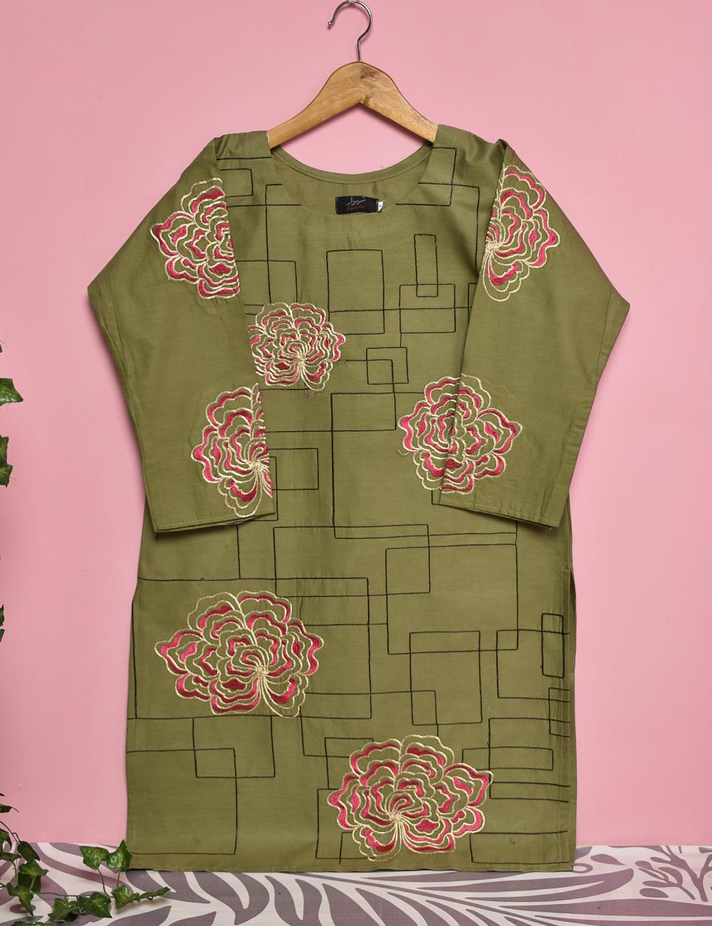 Cotton Embroidered Stitched Kurti - Blooming Angel (TS-022B-Moss)