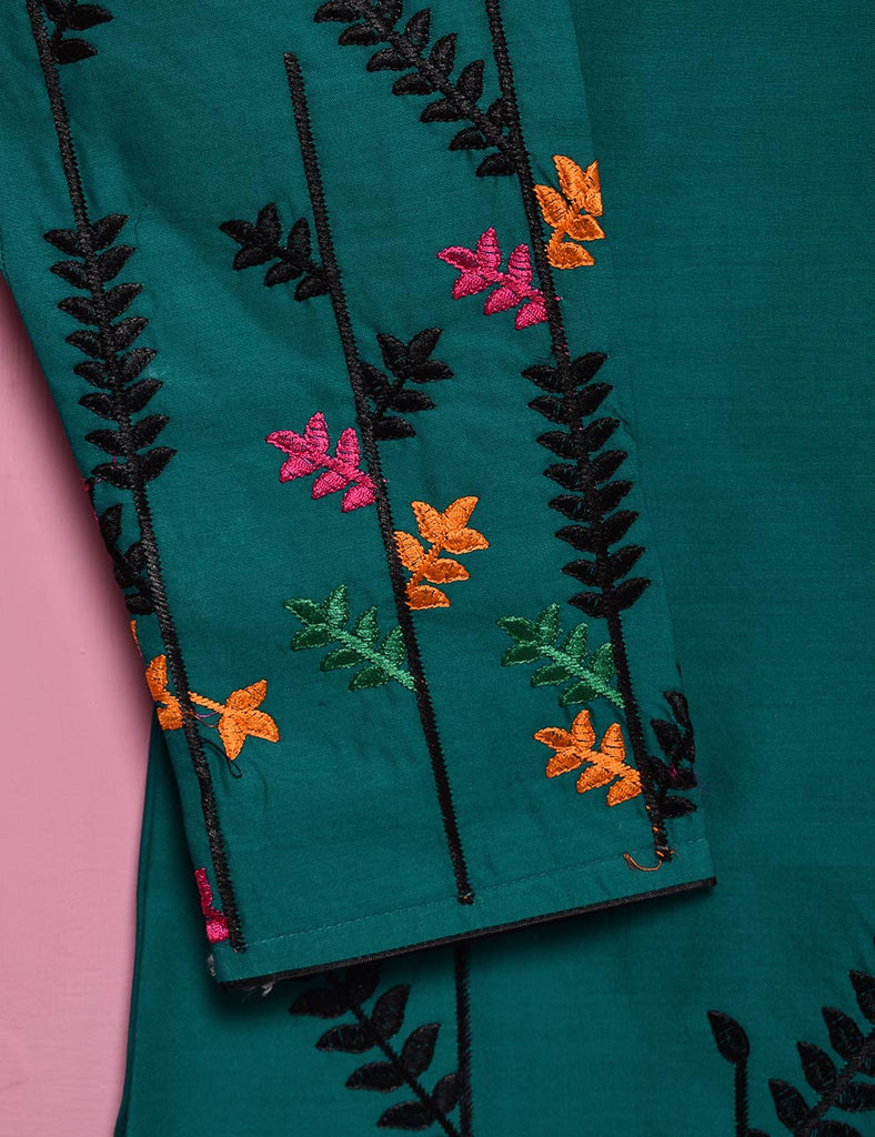 Cotton Embroidered Stitched Kurti - Bright Foliage (TS-026A-Turquiose)
