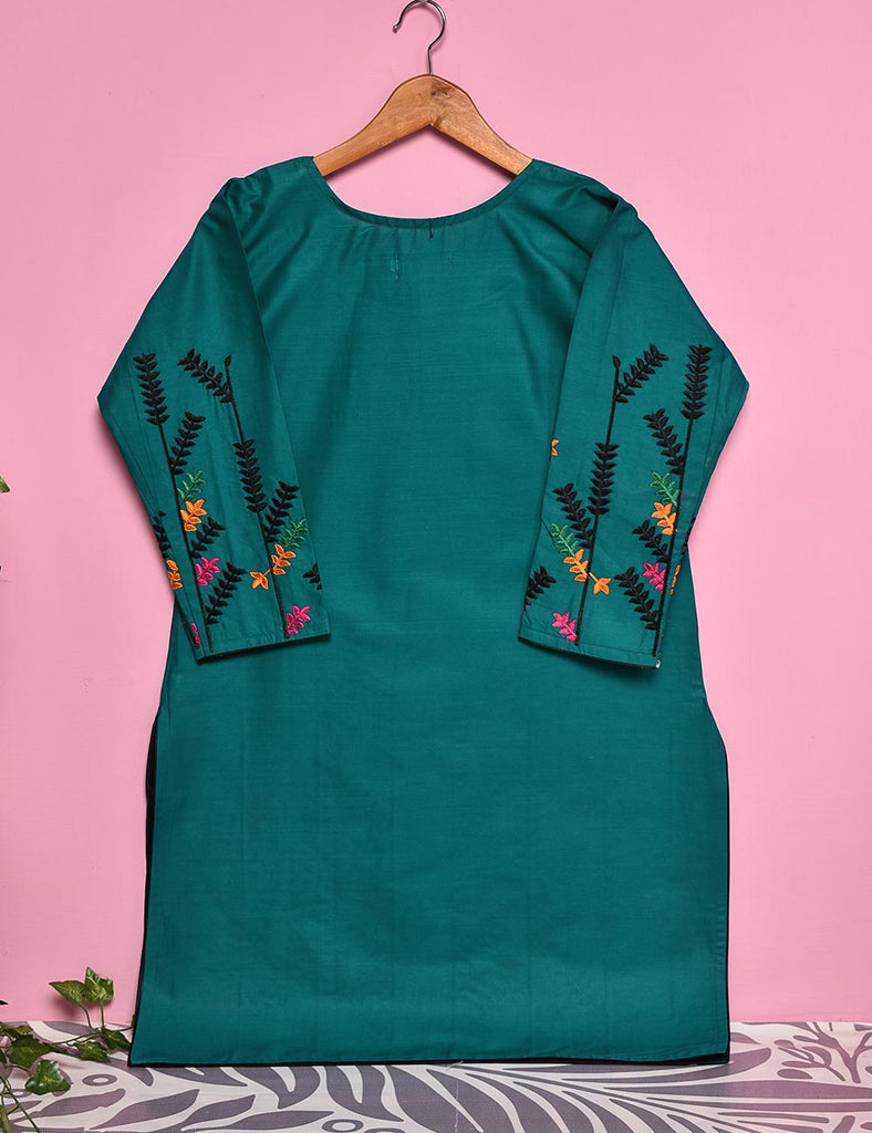 Cotton Embroidered Stitched Kurti - Bright Foliage (TS-026A-Turquiose)