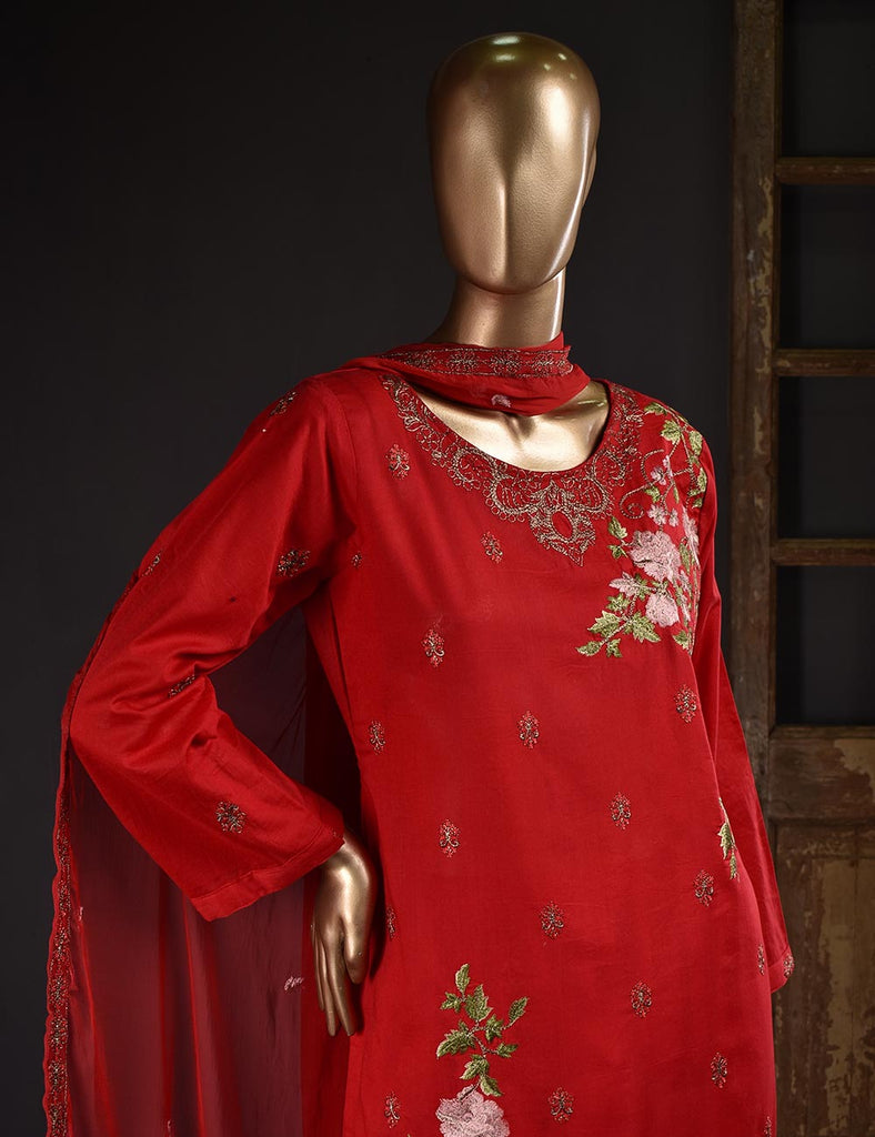 3 Pc Unstitched Embroidered Lawn Dress with Chiffon Embroidered Dupatta - Budapest (ZEB-1A)
