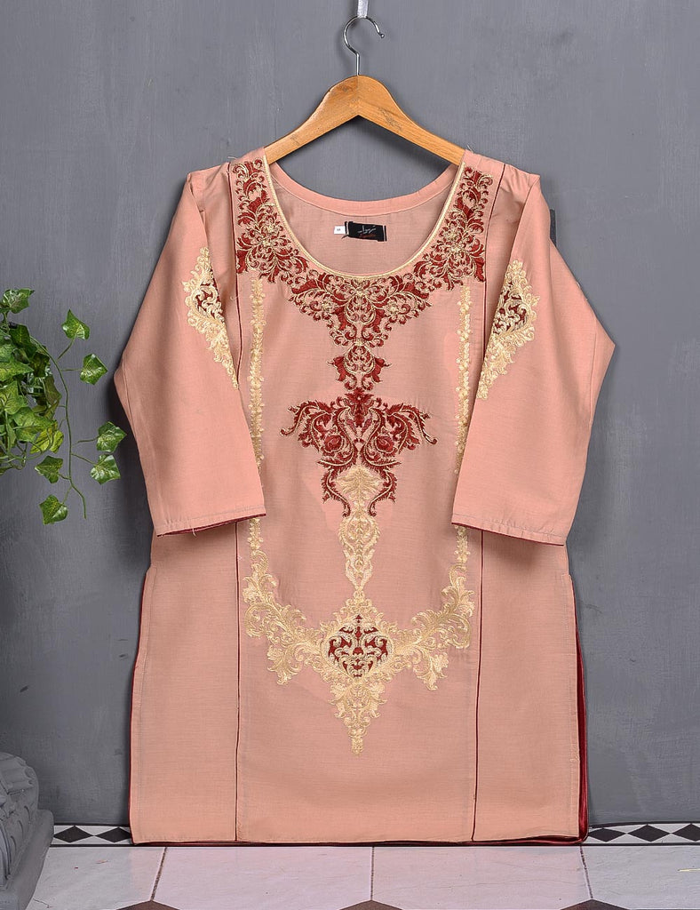 Cotton Embroidered Kurti - Bygone Beauty (T20-016-Peach)