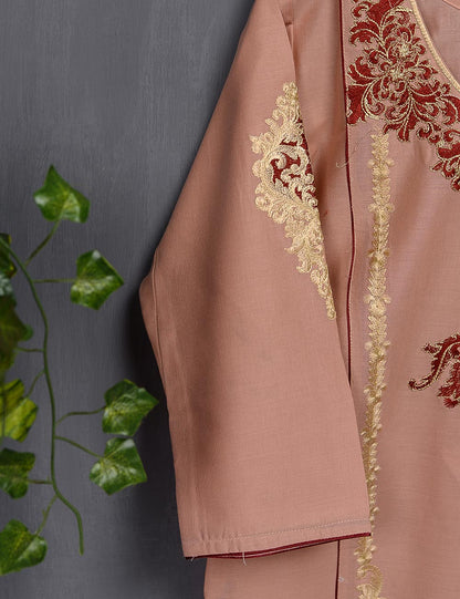 Cotton Embroidered Kurti - Bygone Beauty (T20-016-Peach)