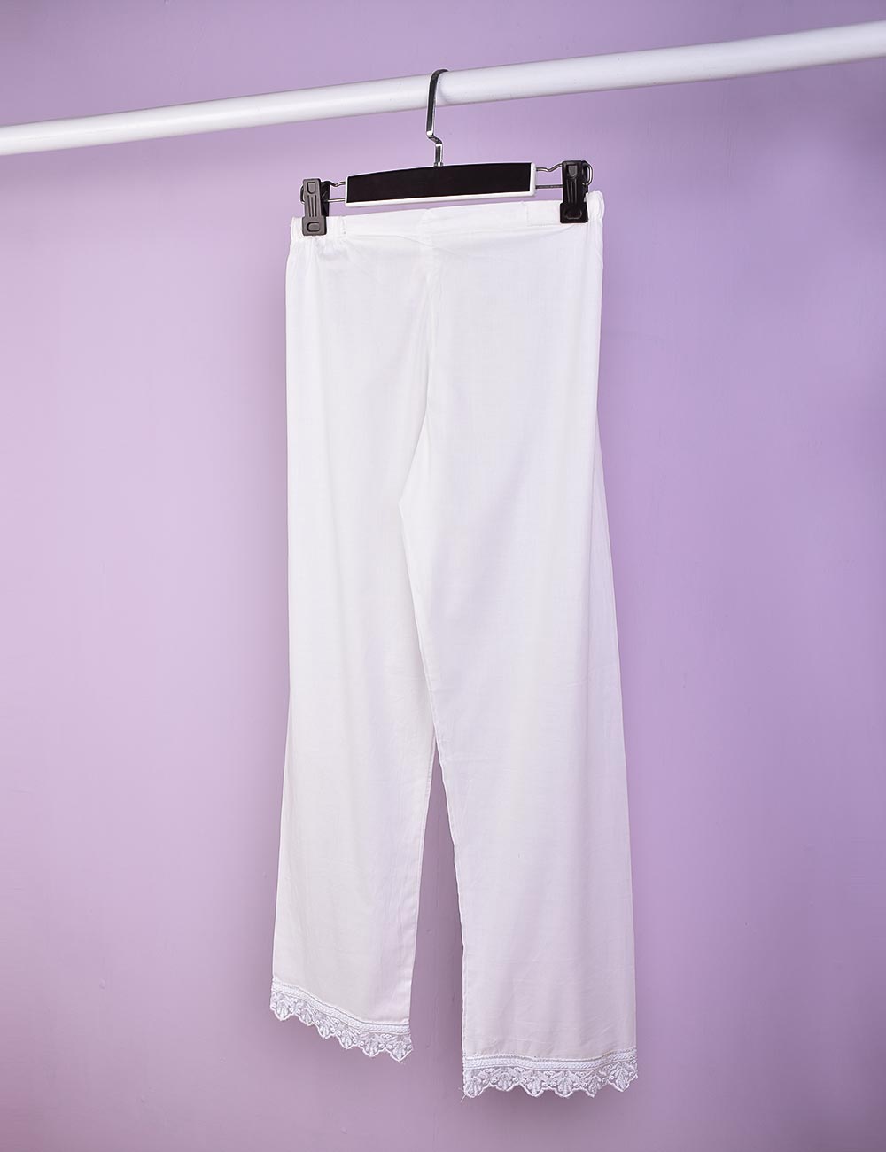Stitched Cotton Trouser With Embroidered Bottom - Fancy Pants (CT-14-White)