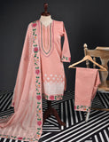 3 Pc Stitched Paper Cotton Chikankari Embroidered Dress with Beautiful Printed Borders - Charismatic Vibes (RTW-17-PeachyPink)