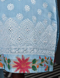 3 Pc Stitched Paper Cotton Chikankari Embroidered Dress with Beautiful Printed Borders - Charismatic Vibes (RTW-6-GreyishBlue)