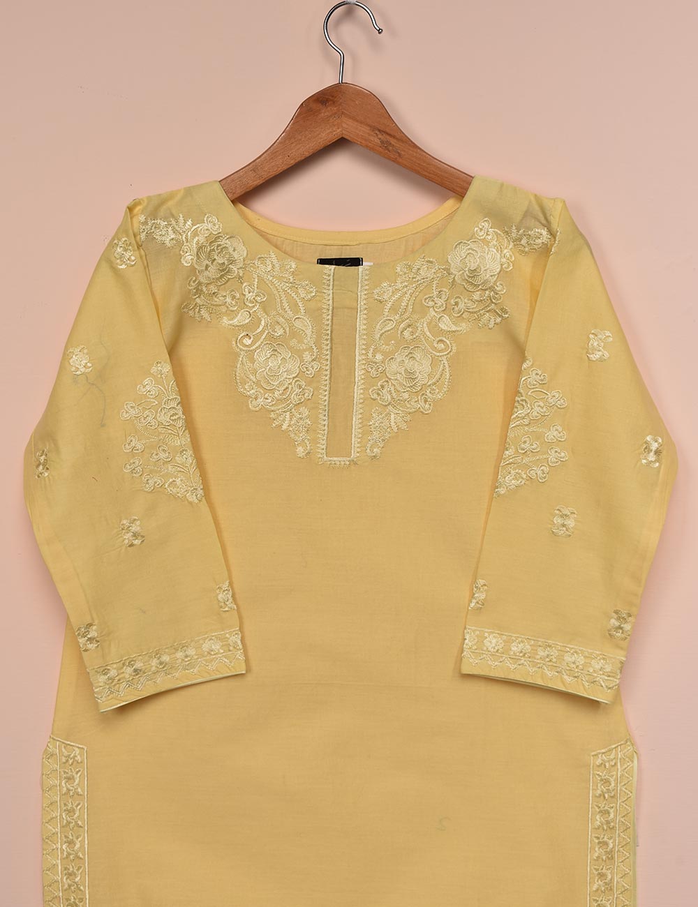 Cotton Embroidered Stitched Kurti - Cosmic Ray (T20-050A-Yellow)