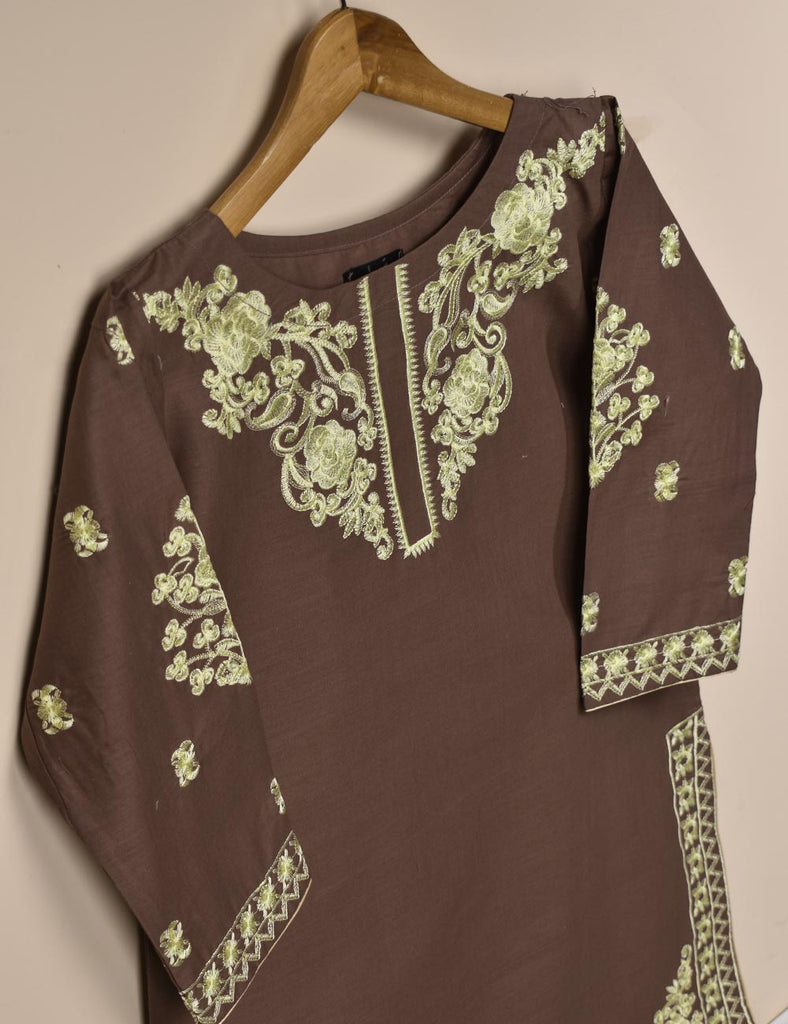 Cotton Embroidered Stitched Kurti - Cosmic Ray (T20-050B-Brown)