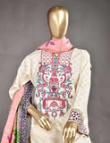 3 Pc Unstitched Linen Printed & Embroidered Dress with Printed Wool Shawl Dupatta - Cosmos (KL-04)