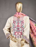3 Pc Unstitched Linen Printed & Embroidered Dress with Printed Wool Shawl Dupatta - Cosmos (KL-04)