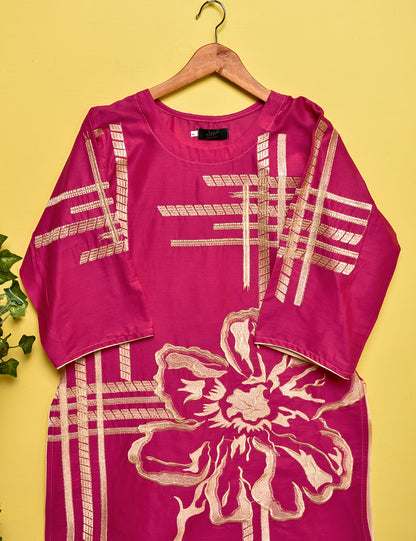 Cotton Embroidered Stitched Kurti - Dianthus (TS-002A-Fuchsia)