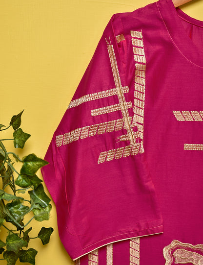 Cotton Embroidered Stitched Kurti - Dianthus (TS-002A-Fuchsia)