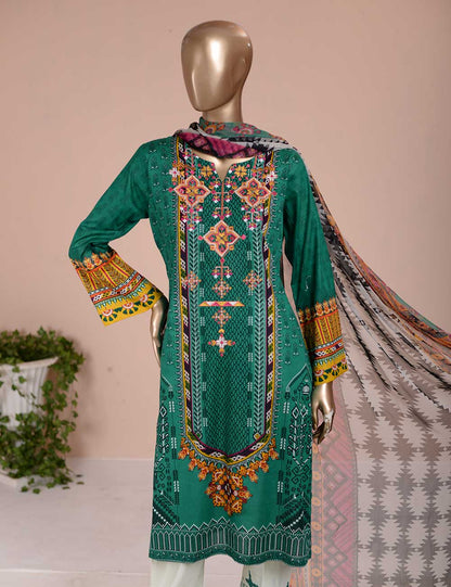 3 Pc Unstitched Lawn Embroidered Dress with Chiffon Dupatta - Divine Gold (EC-1A)