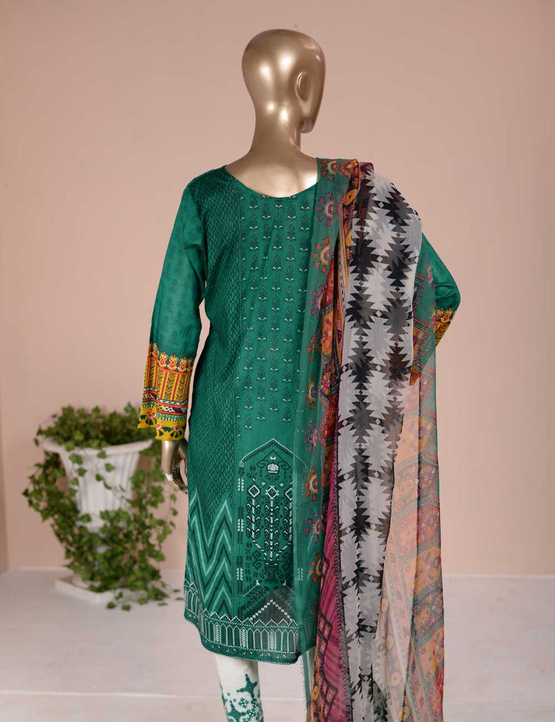 3 Pc Unstitched Lawn Embroidered Dress with Chiffon Dupatta - Divine Gold (EC-1A)
