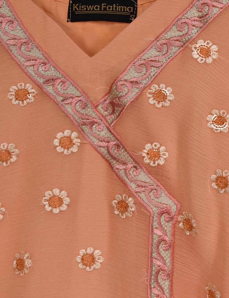 Chiffon Embroidered Stitched Kurti - Daisy (TIE-12-Peach)