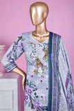 3 Pc Unstitched Embroidered Lawn Dress with Lawn Printed Dupatta & Embroidered Cotton Trouser - Daisy (ZLE-5A)