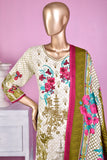 3 Pc Unstitched Embroidered Lawn Dress with Lawn Printed Dupatta & Embroidered Cotton Trouser - Dark Storm (ZLE-4A)