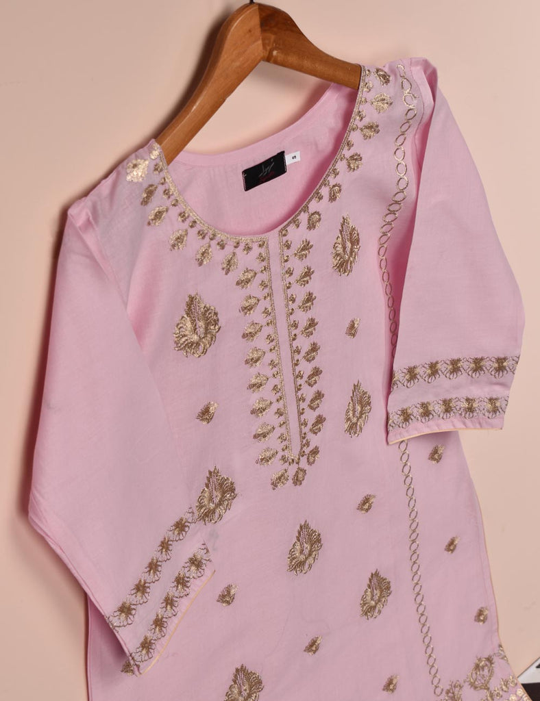 Cotton Embroidered Stitched Kurti - Dazzling Daisy (T20-046B-Pink)