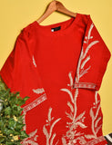 Cotton Embroidered Stitched Kurti - Dazzling Freesia (TS-005B-Red)