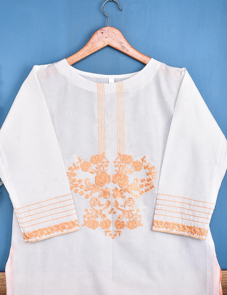 Cotton Embroidered Stitched Kurti - Delicacia (TS-050B-White)