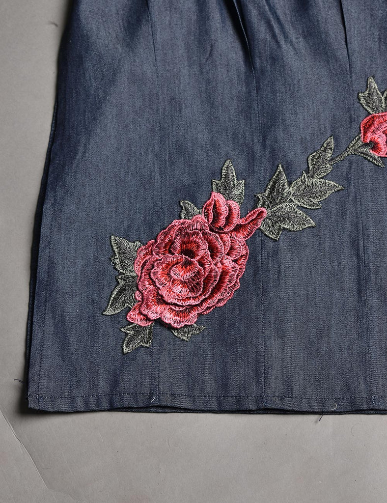 Denim Embroidered Stitched Kurti - Denim Appeal (T20-035-NavyBlue)