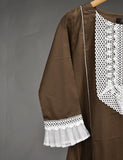 Cotton Stitched Kurti with Chikankari Neck Daman - Fairy Ice (T20-036B-Brown)