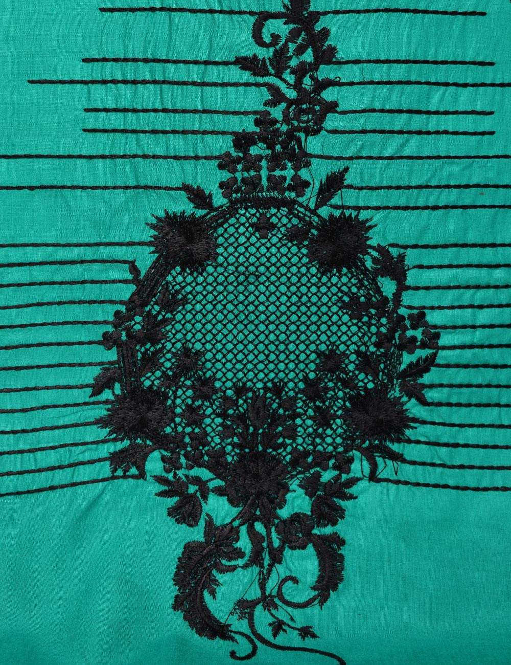 Cotton Embroidered Stitched Kurti - Elegant Hibiscus (T20-061B-SeaGreen)