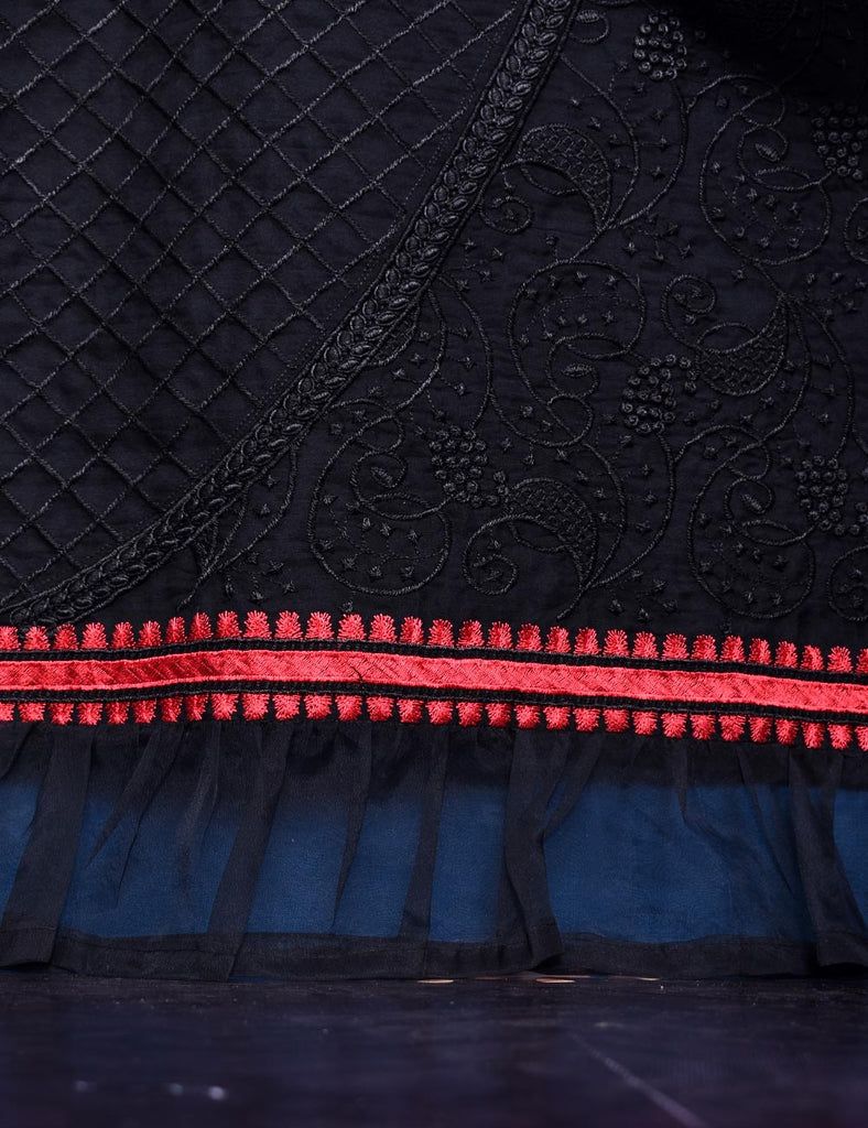 Organza Embroidered Stitched Kurti - Enigmatic Aura (TS-038B-Black)