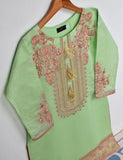 Semi Formal Paper Cotton Fabric Embroidered Stitched Kurti - Equinox (T20-040B-Green)