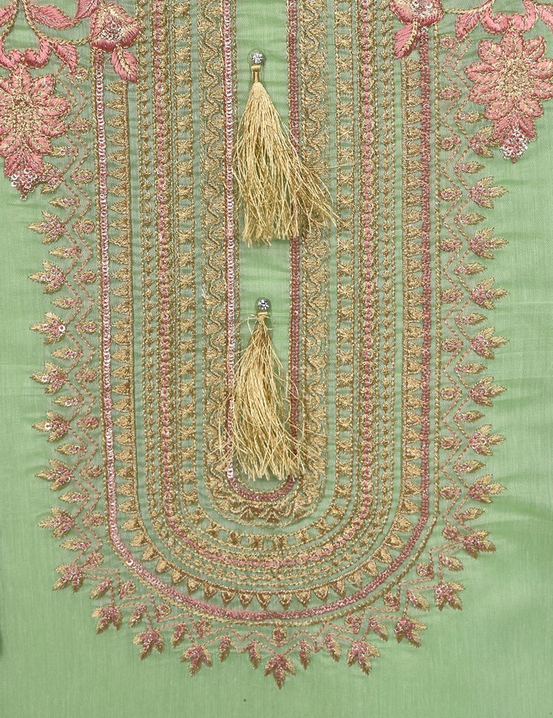 Semi Formal Paper Cotton Fabric Embroidered Stitched Kurti - Equinox (T20-040B-Green)