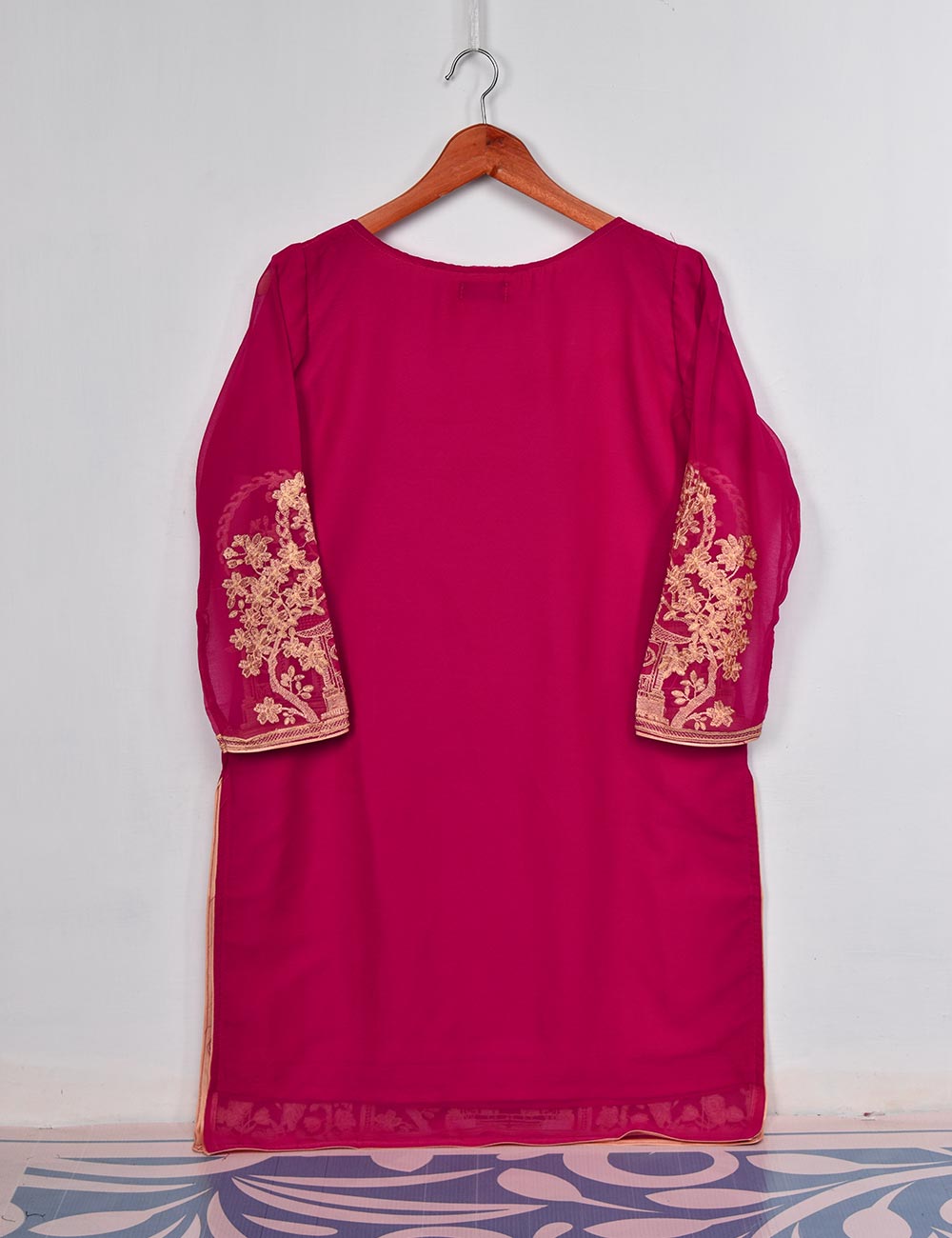 Chiffon Embroidered Stitched Kurti - Erica (TIE-09A-AtishiPink)