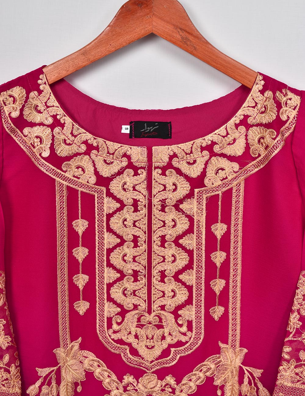 Chiffon Embroidered Stitched Kurti - Erica (TIE-09A-AtishiPink)