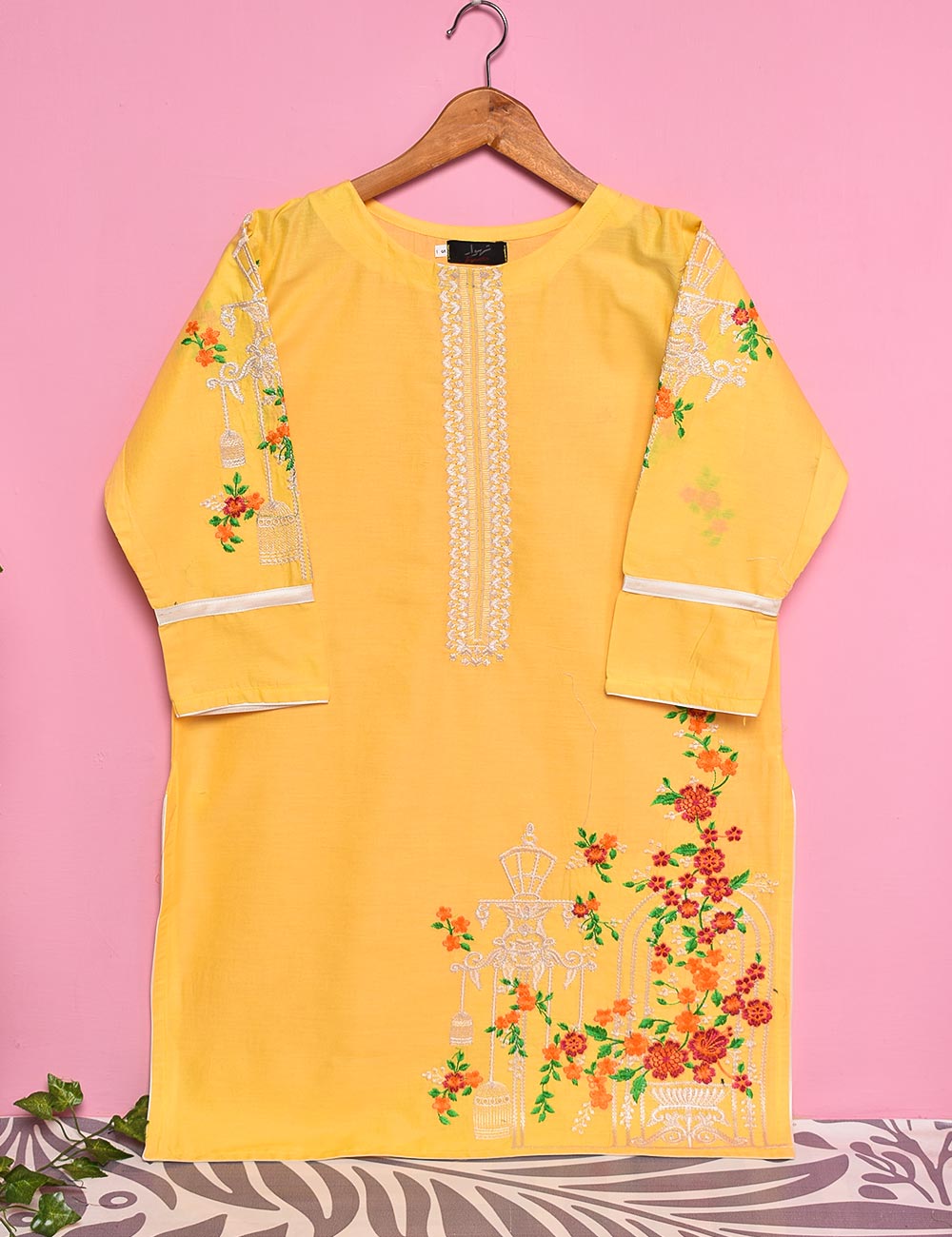 Cotton Embroidered Stitched Kurti - Ethnic Beam (TS-027A-Yellow)