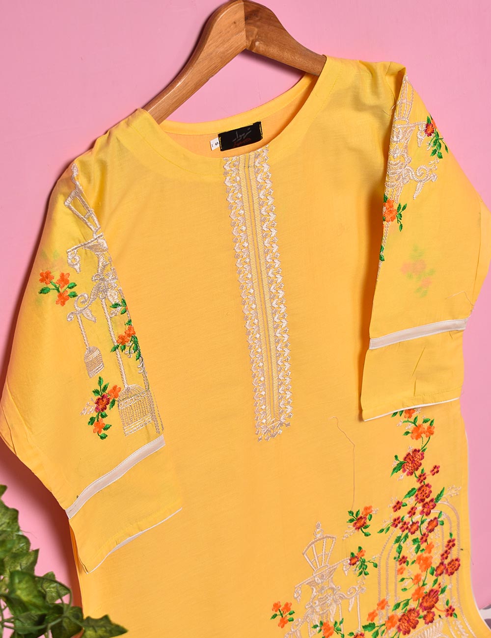 Cotton Embroidered Stitched Kurti - Ethnic Beam (TS-027A-Yellow)