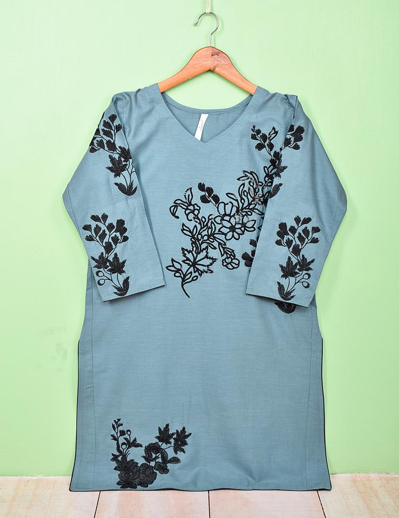 Cotton Embroidered Stitched Kurti - Euphonium (TS-053B-BluishGrey)