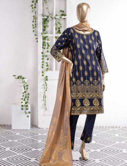 FM-4A - Midnight Shades | 3 Pc Unstitched Gold Printed Lawn Dress