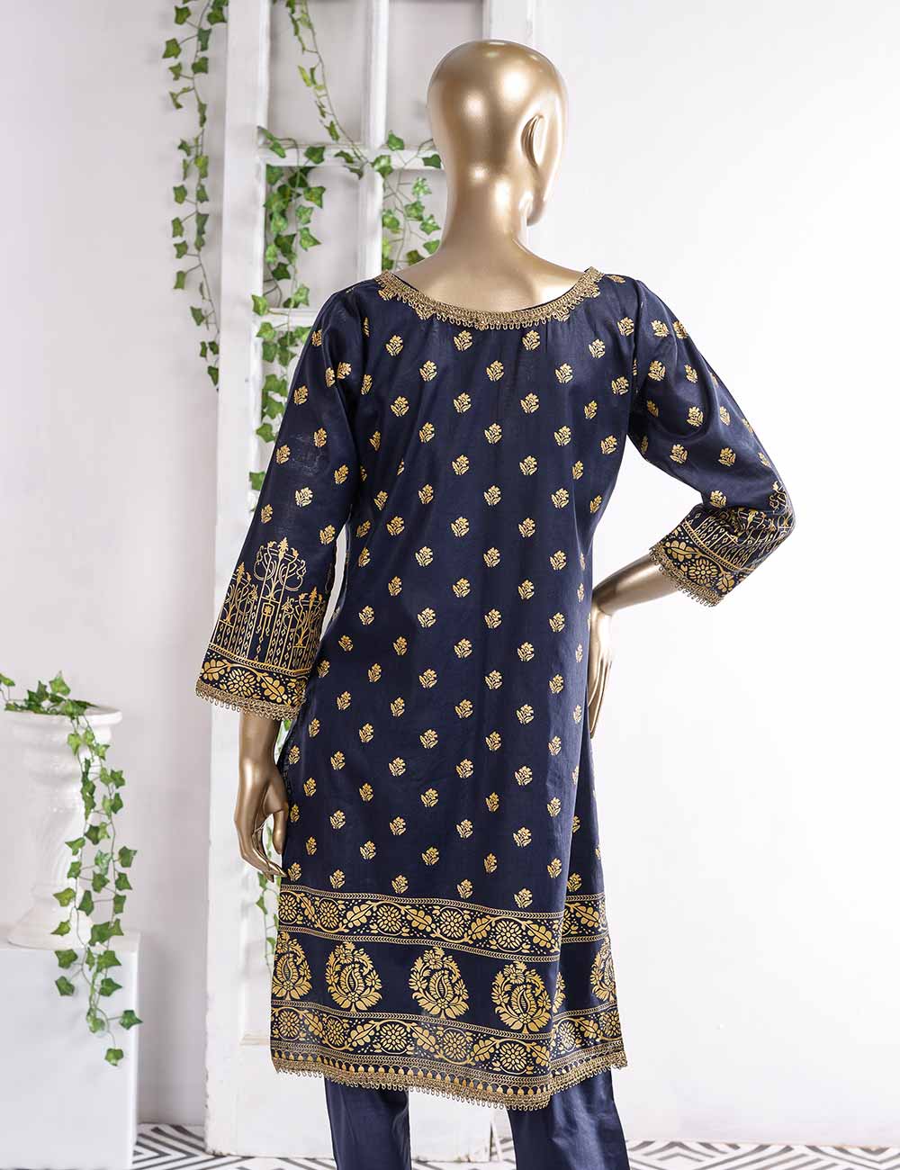 FM-4A - Midnight Shades | 3 Pc Unstitched Gold Printed Lawn Dress