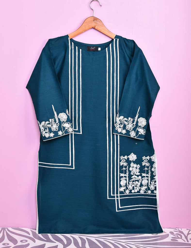Cotton Embroidered Stitched Kurti - Figwort (TS-036C-Turquoise)