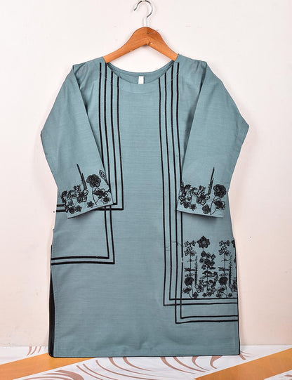 Cotton Embroidered Stitched Kurti - Figwort (TS-036D-BluishGrey)