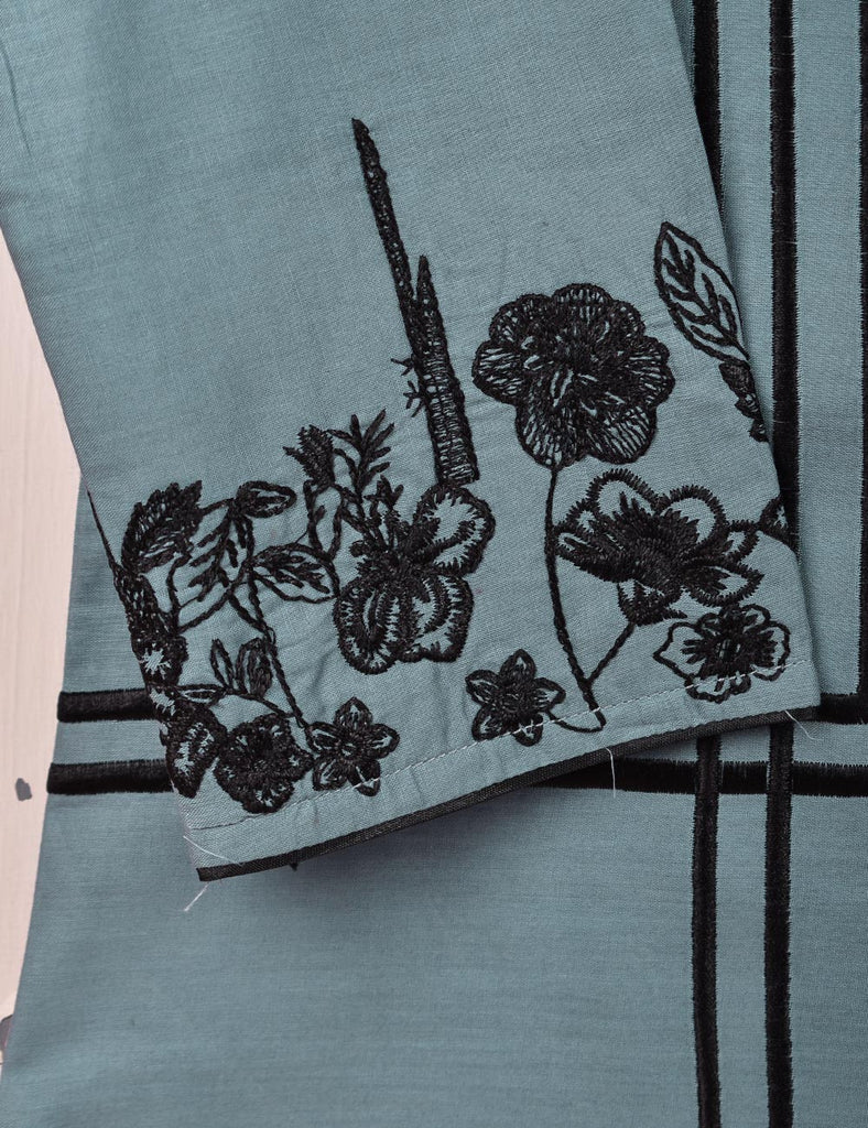 Cotton Embroidered Stitched Kurti - Figwort (TS-036D-BluishGrey)