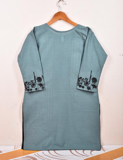 Cotton Embroidered Stitched Kurti - Figwort (TS-036D-BluishGrey)