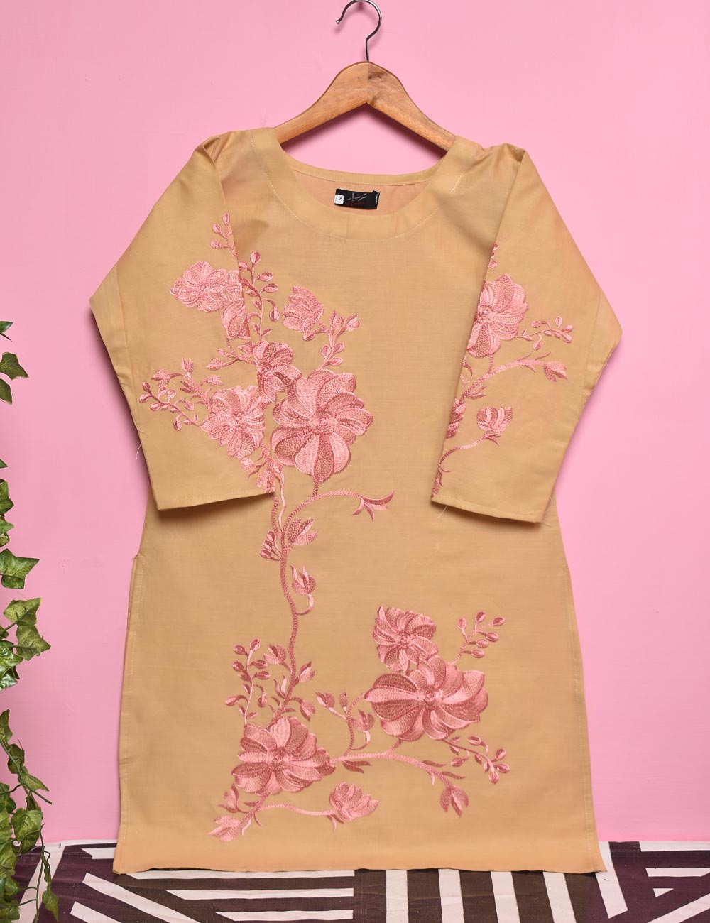 Cotton Embroidered Stitched Kurti - Fleur D'hibiscus (TS-016A-Skin)