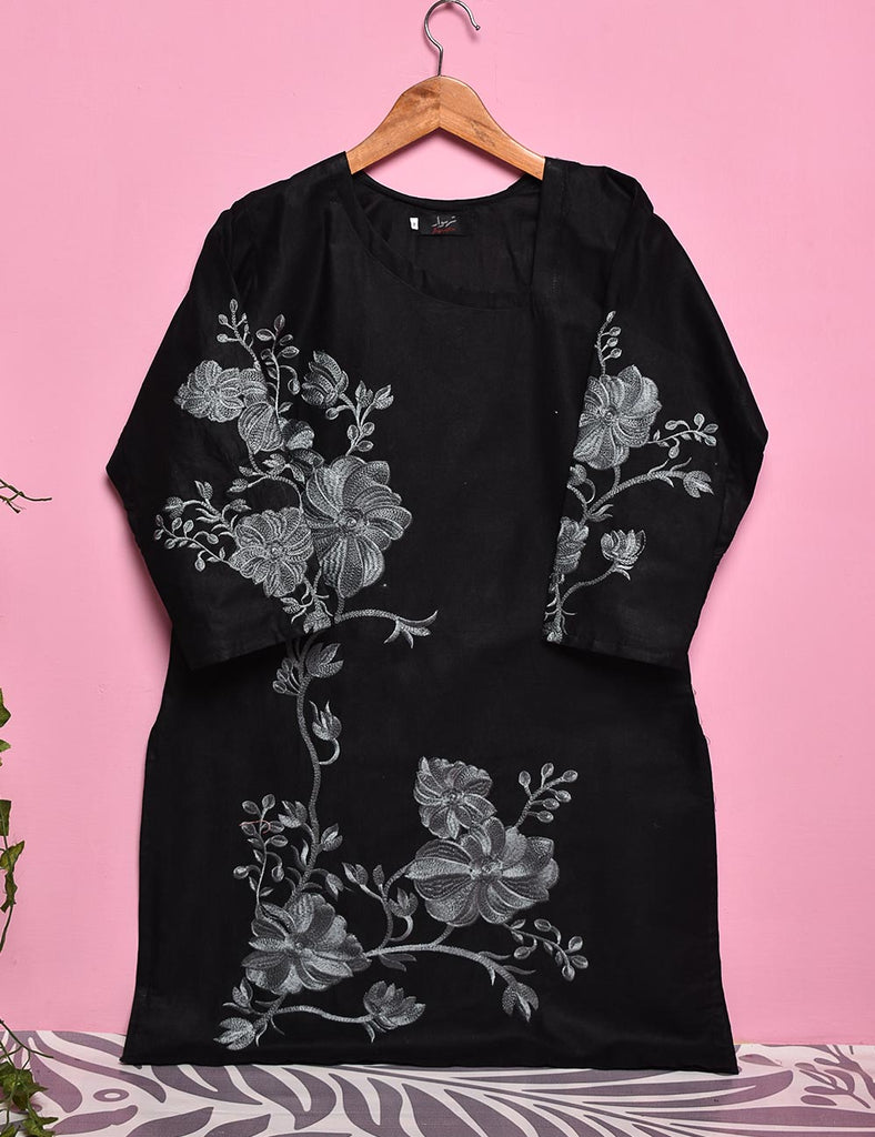 Cotton Embroidered Stitched Kurti - Fleur D'hibiscus (TS-016B-Black)