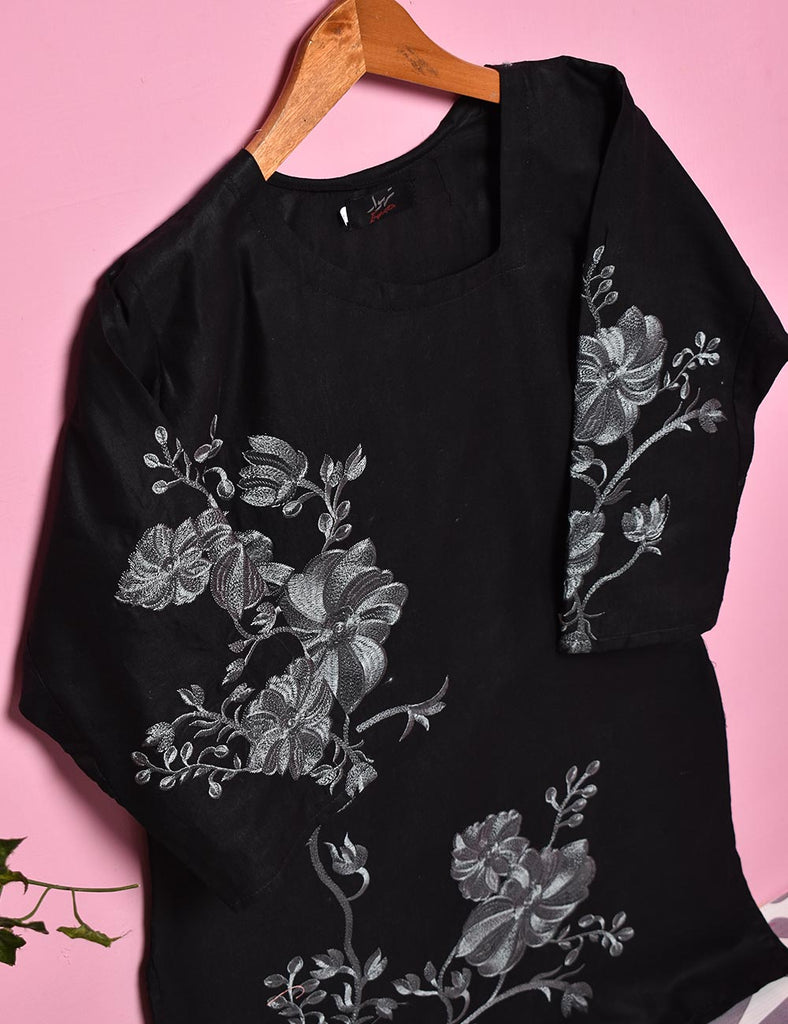 Cotton Embroidered Stitched Kurti - Fleur D'hibiscus (TS-016B-Black)