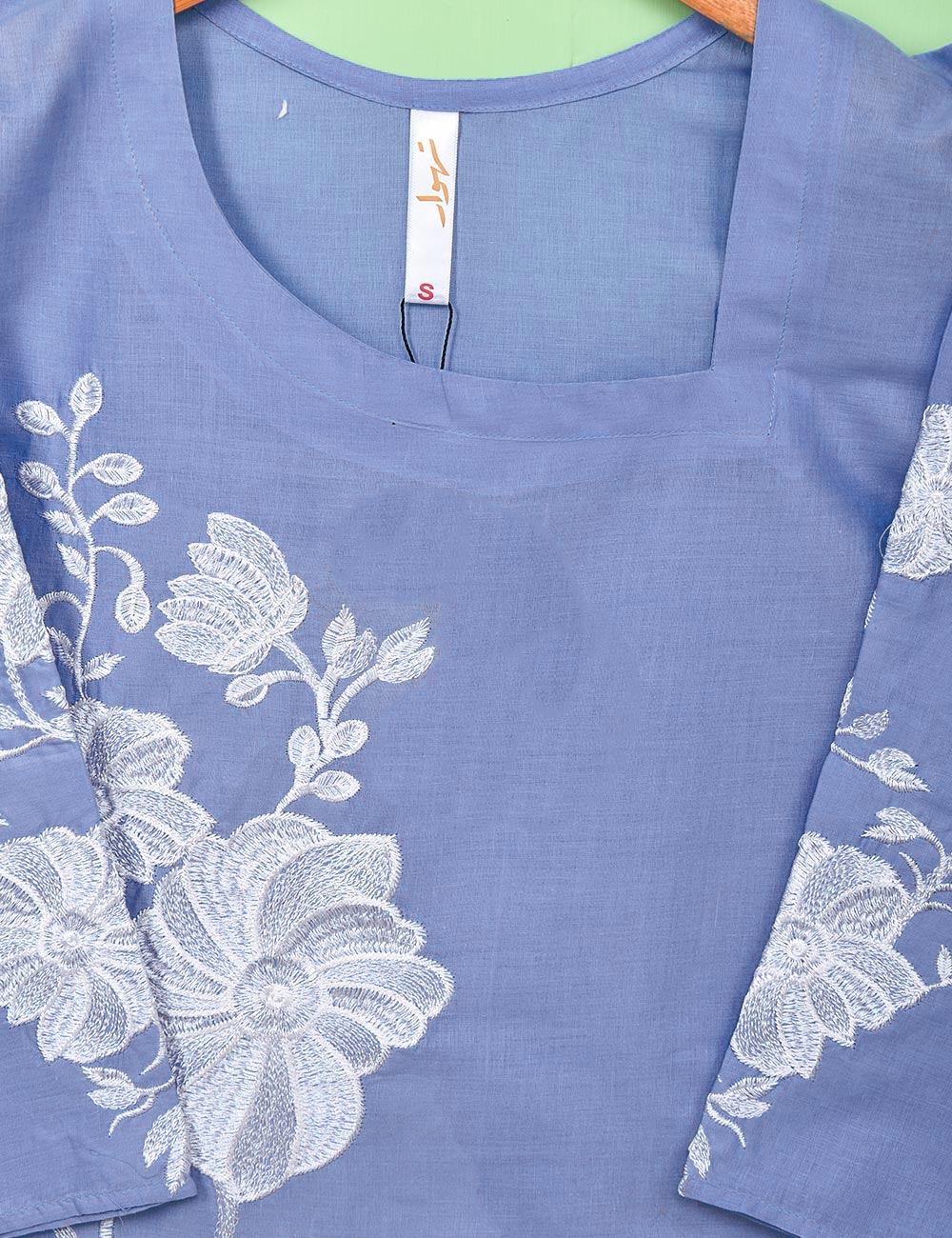 Cotton Embroidered Stitched Kurti - Fleur D’hibiscus (TS-016D-LightBlue)