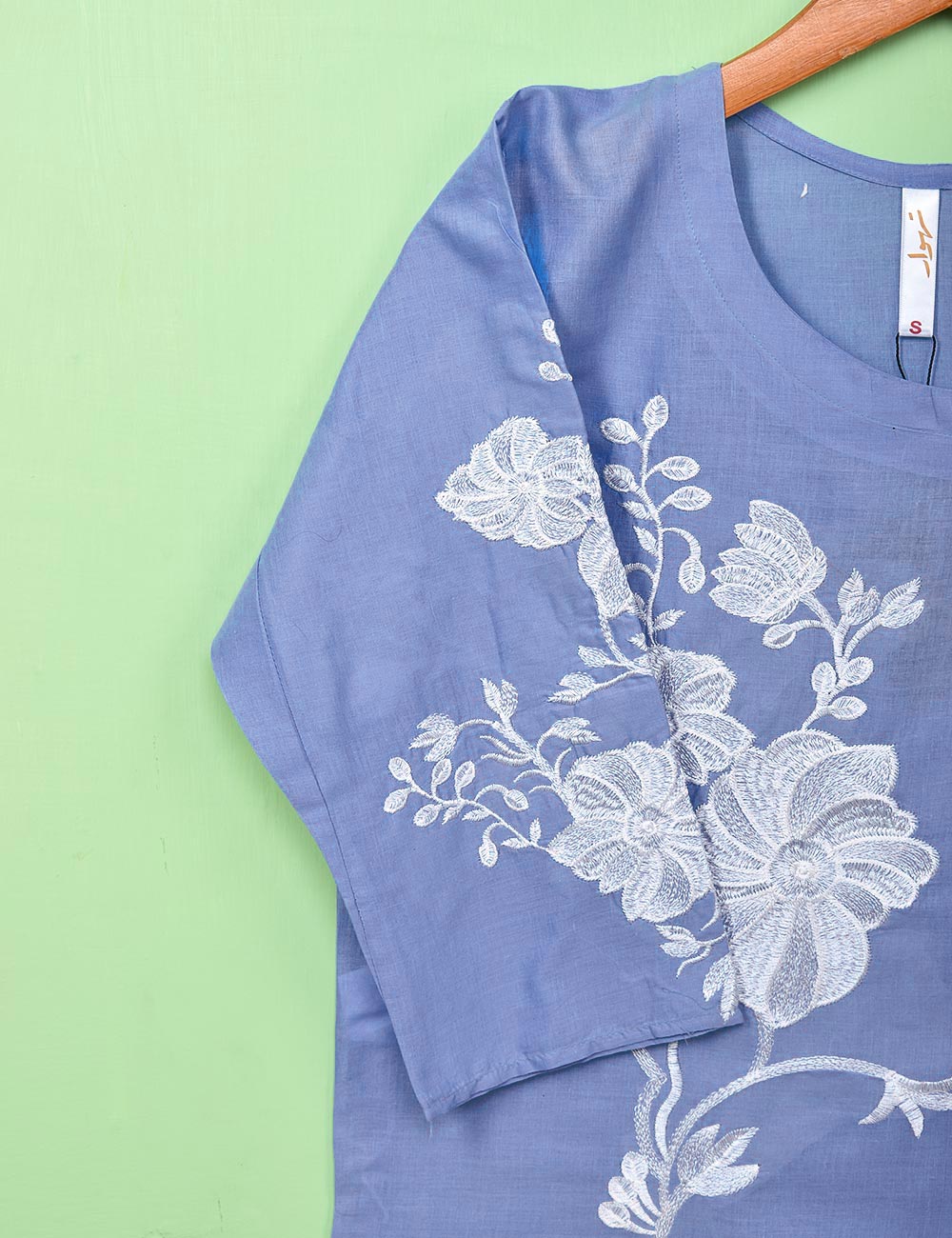 Cotton Embroidered Stitched Kurti - Fleur D’hibiscus (TS-016D-LightBlue)