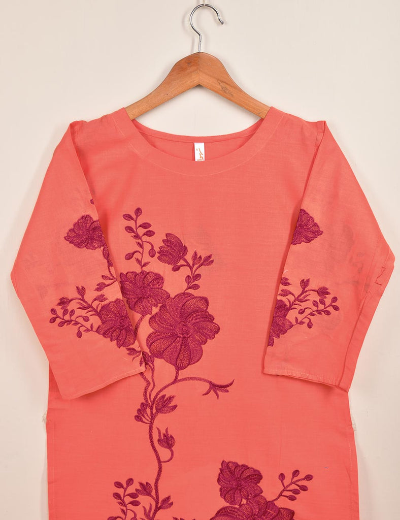 Cotton Embroidered Stitched Kurti - Fleur-D’hibiscus-(TS-016E-Orange)