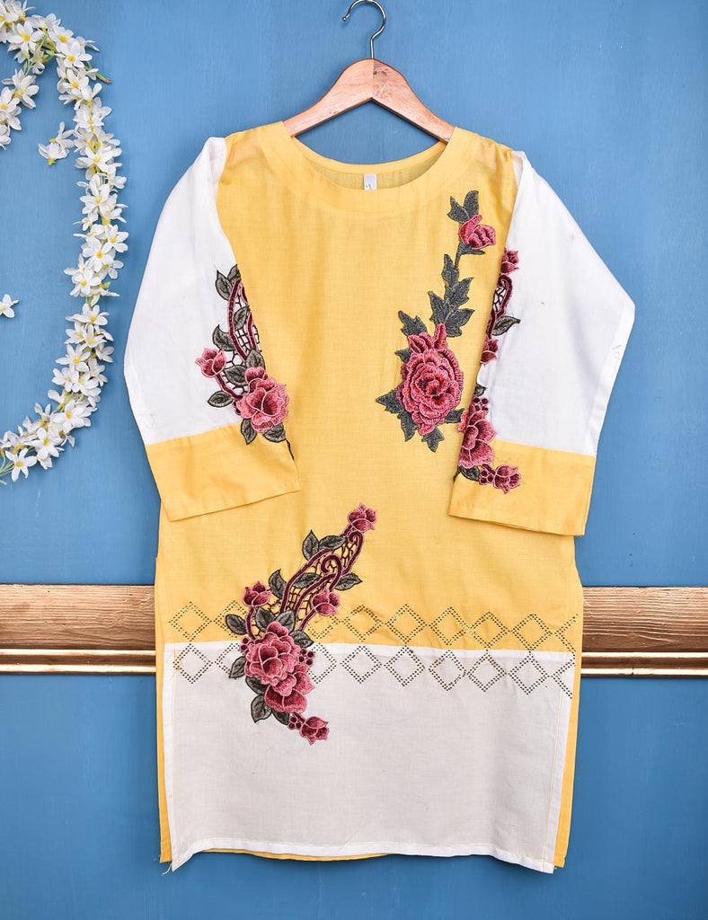 Cotton Embroidered Stitched Kurti - Floral Art (TS-049A-Yellow)